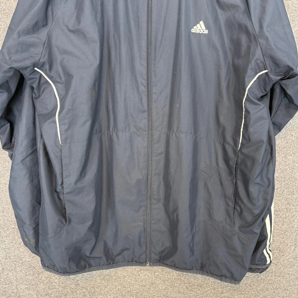 Adidas‎ Windbreaker Jacket Men Large Navy Blue Three Stripe Full Zip Up Y2K